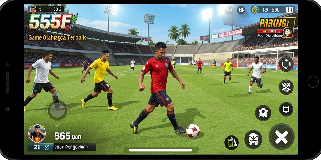 Tampilan gameplay seru dari 555F yang menampilkan momen menegangkan olahraga.
