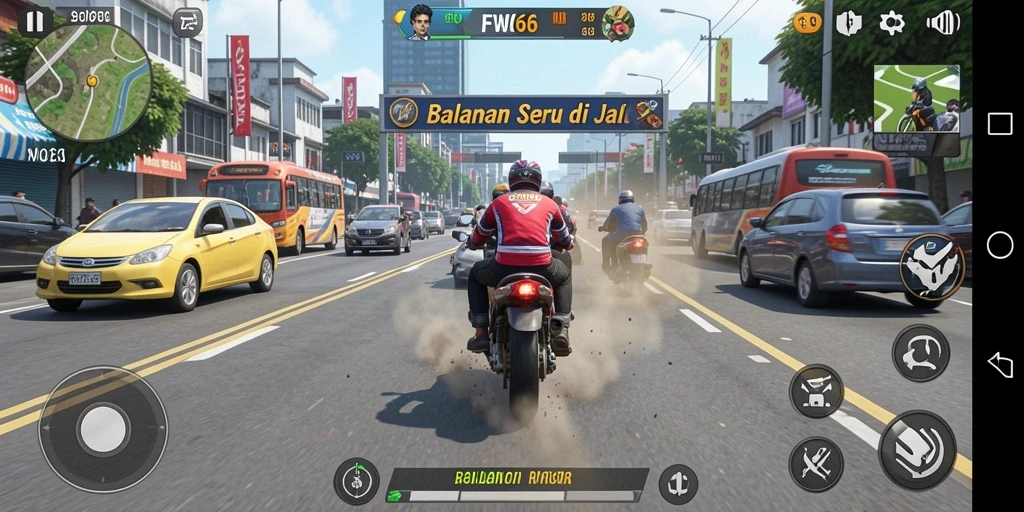 Tampilan gameplay seru dan menegangkan dalam balapan motor.