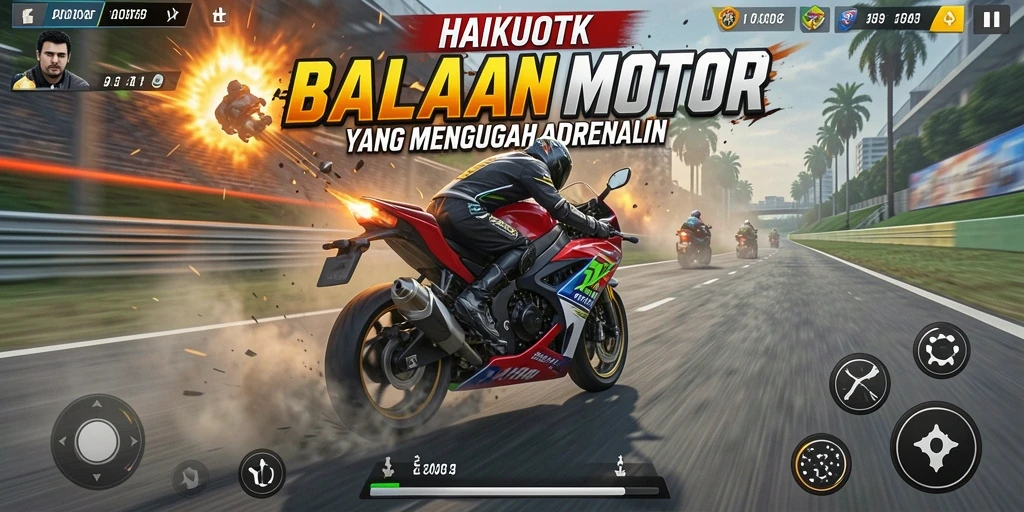 Tampilan gameplay HAIKUOTK dengan balapan motor seru.