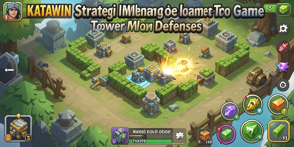 Screenshot gameplay KATAWIN menampilkan aksi menara pertahanan yang seru.