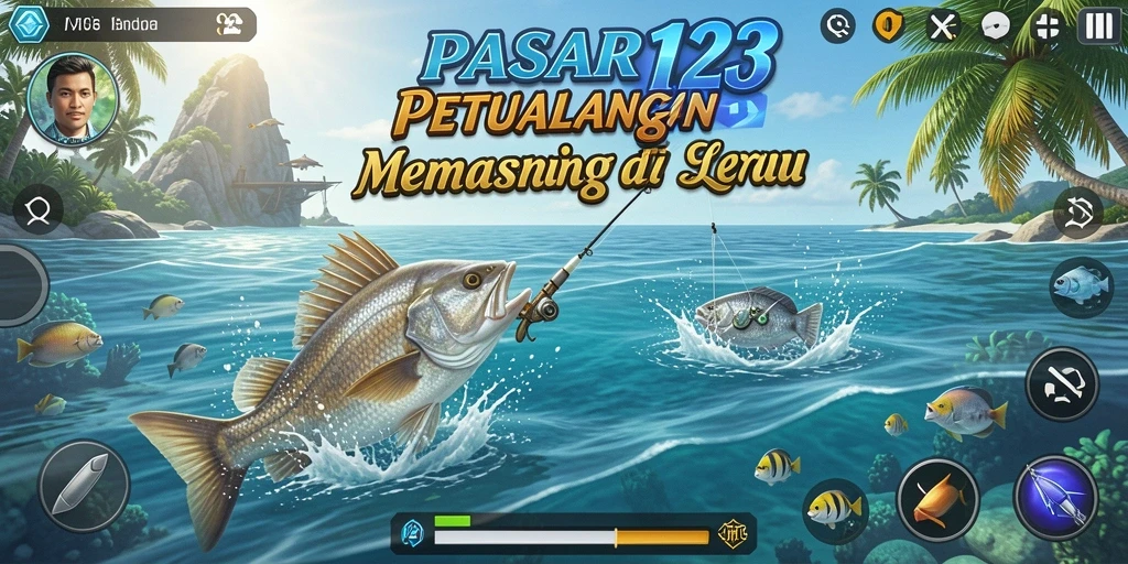 Tampilan gameplay PASAR123 yang menarik saat menangkap ikan.