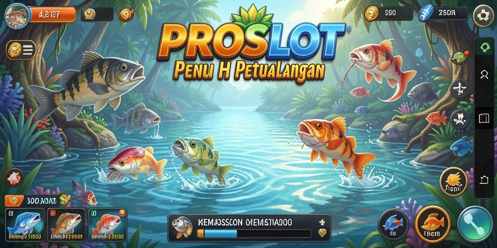 Screenshot gameplay PROSLOT yang menampilkan aksi memancing yang seru.