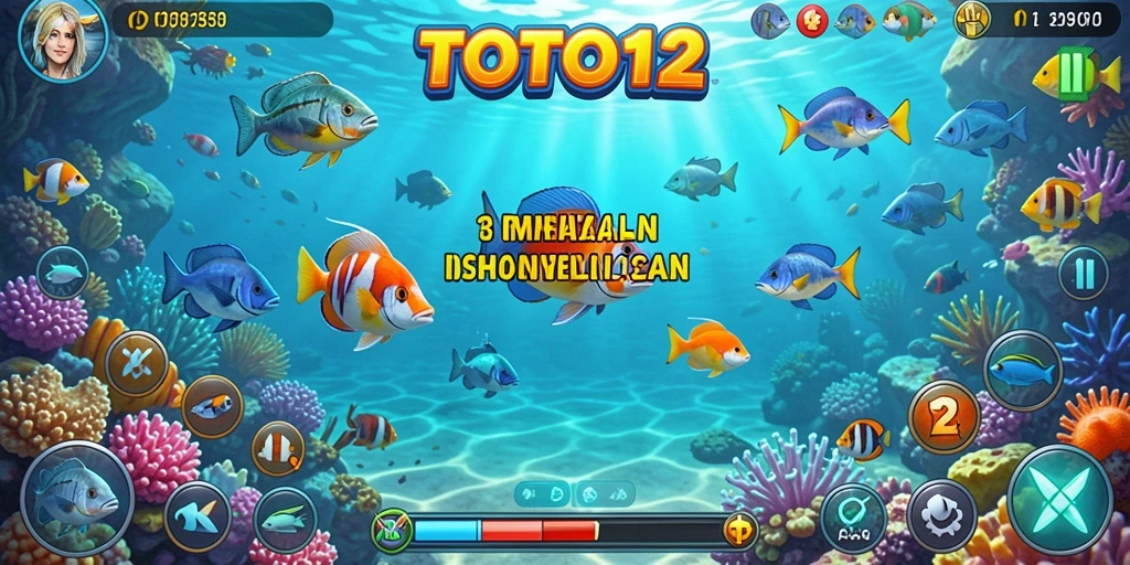 Gameplay seru TOTO12 dengan menembak ikan berwarna-warni.