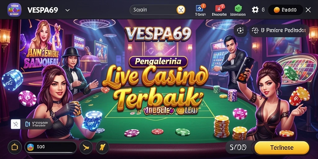 Screenshot VESPA69 dengan dealer berinteraksi langsung dan permainan kasino yang seru.