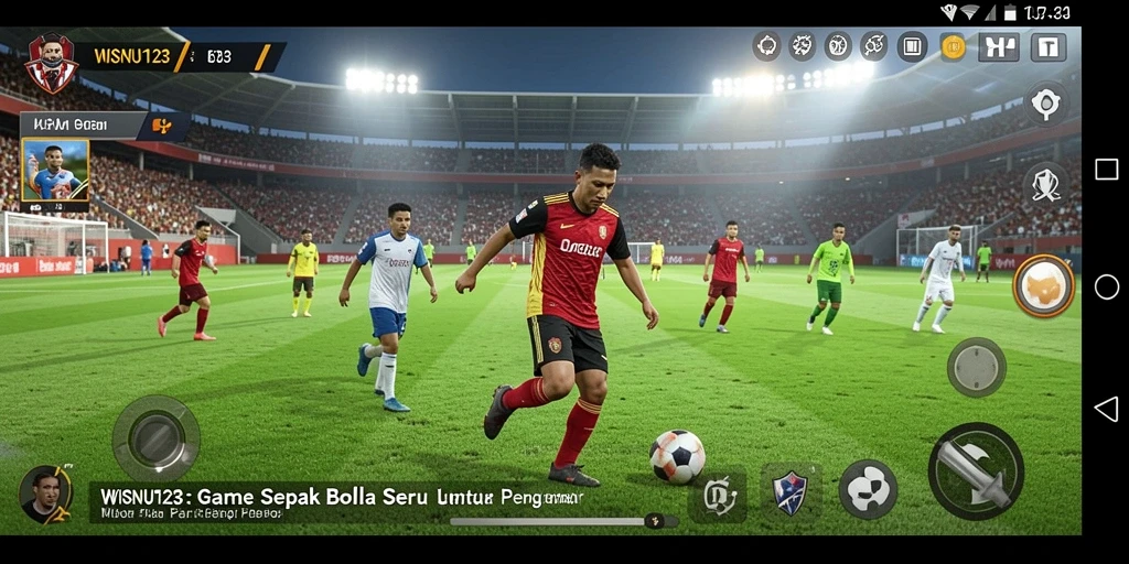 Tampilan gameplay menarik dari WISNU123 dalam pertandingan sepak bola.